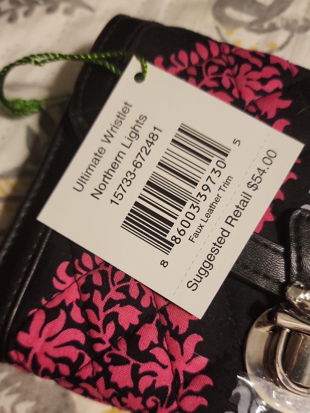 Vera Bradley Quilted Northern Ligjts Wristlet with Pink & Gray Floral Motif - Picture 2 of 5